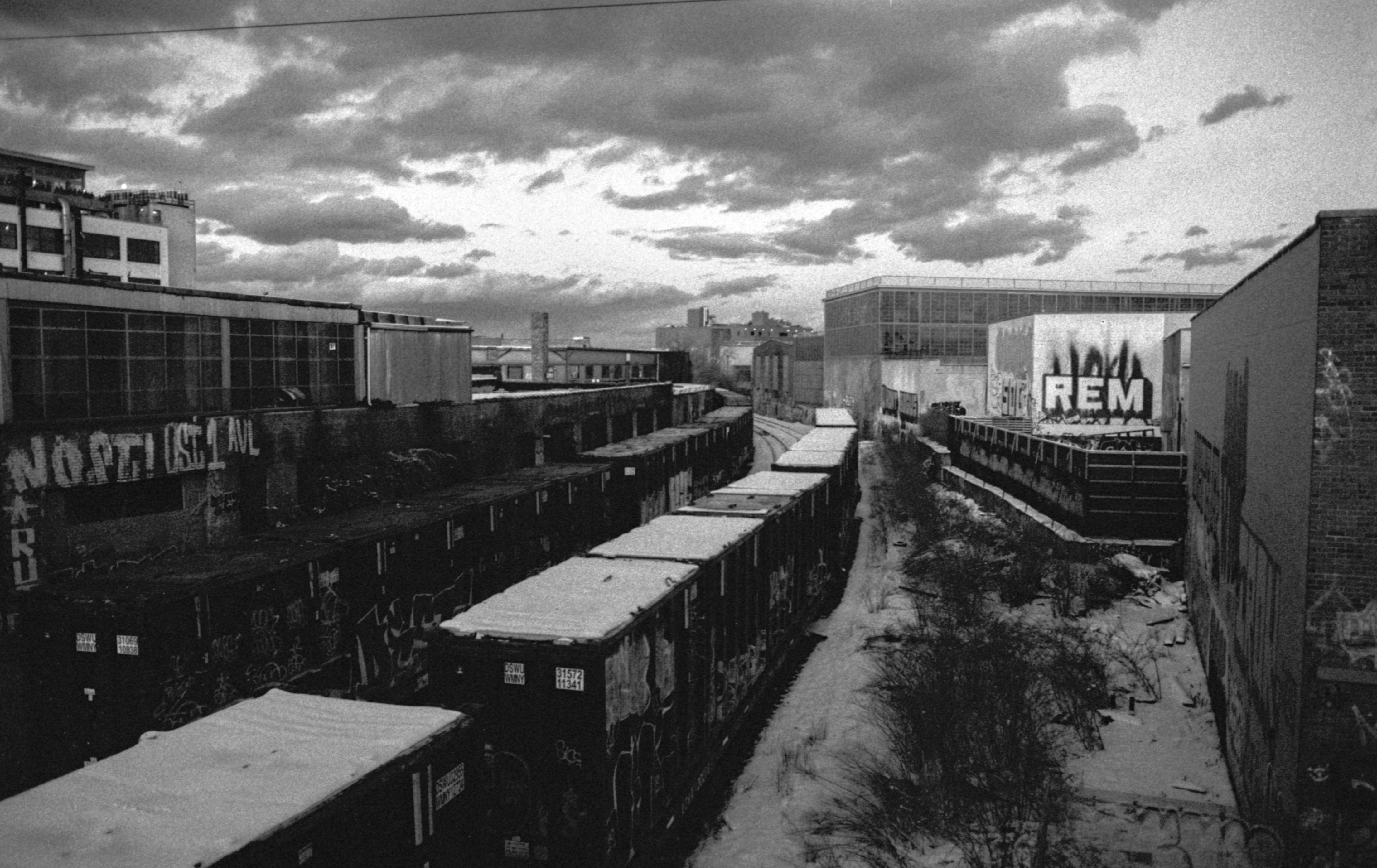 trash bridge tracks in snow