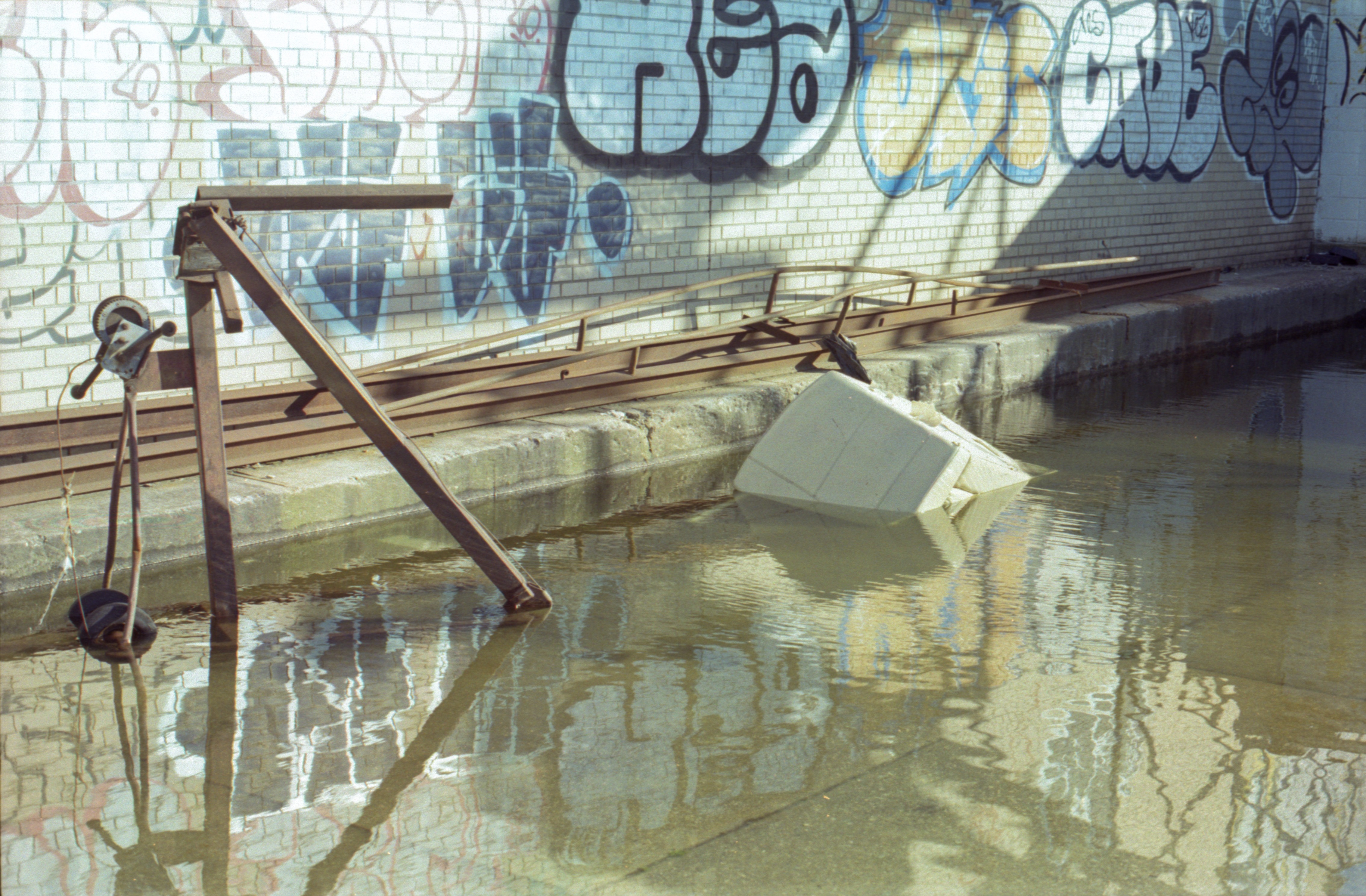 couch in flooded loading dock